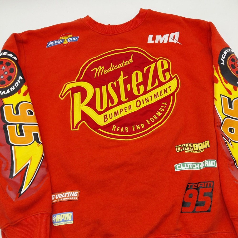 Disney Parks Lightning McQueen Cars Rust-Eze Sweatshirt L Team 95 Disneyland